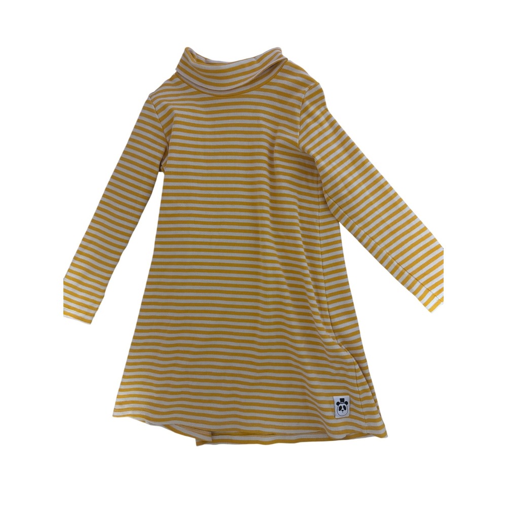Mini Rodini Striped Dress Long Sleeve Ribbed‎ Knit Casual Yellow Size 8-9Y